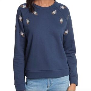 Rebecca Minkoff Embroidered Floral Navy Crew Neck Sweater